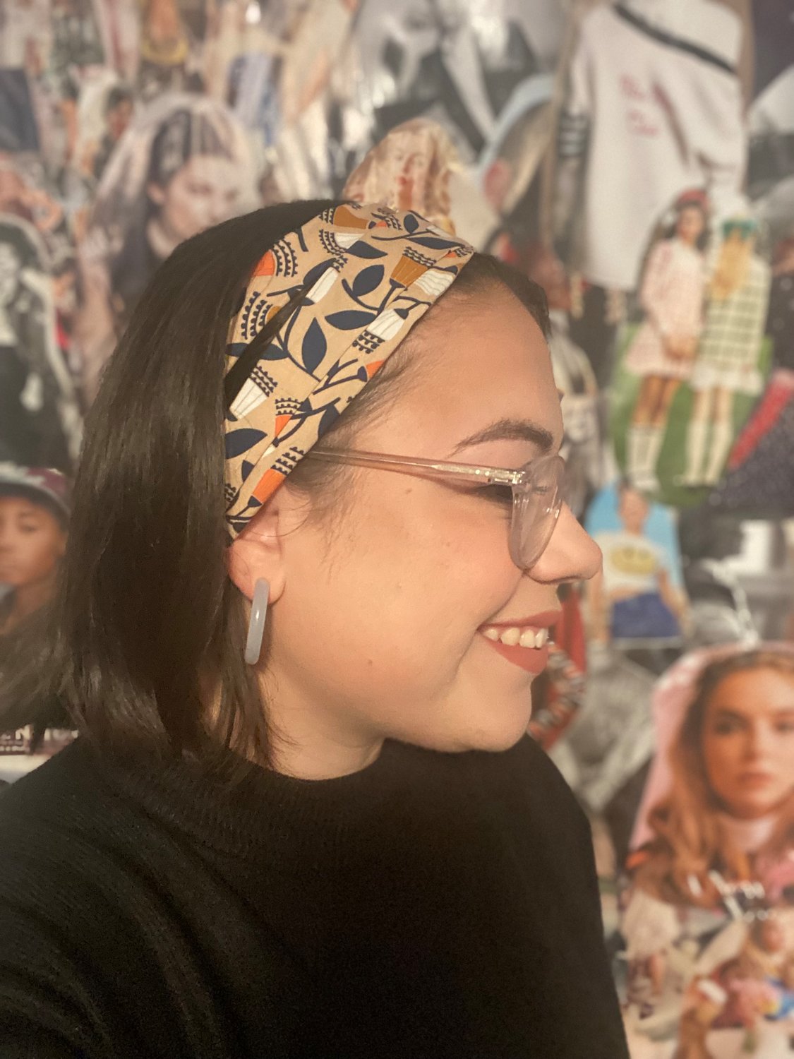 Reporter Mariana Dominguez shows off her new headband and earrings from Origin of Era in Bay Shore.